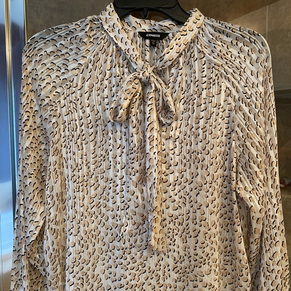 NWOT Express Cream Blouse with Black and Tan Print